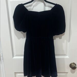 Janie and Jack Navy Velvet Dress with Puff Detail